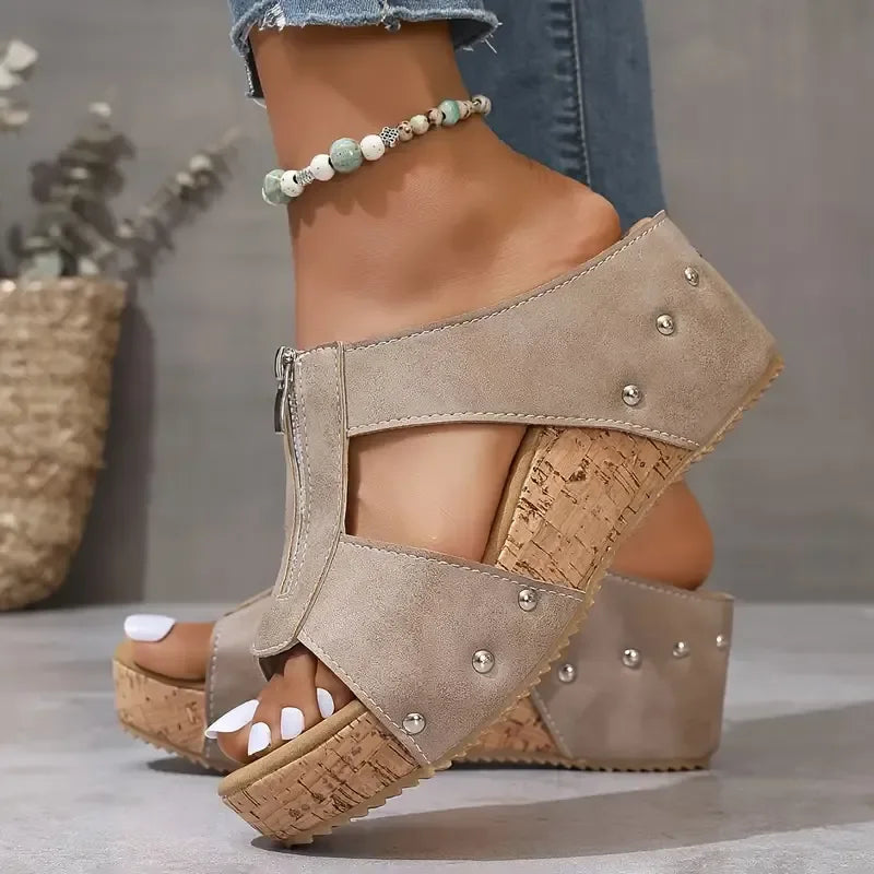 Sandalias de suela gorda con cremallera