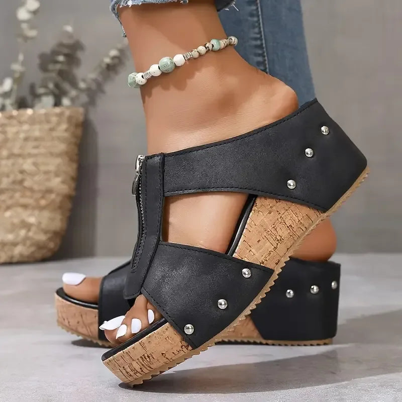 Sandalias de suela gorda con cremallera