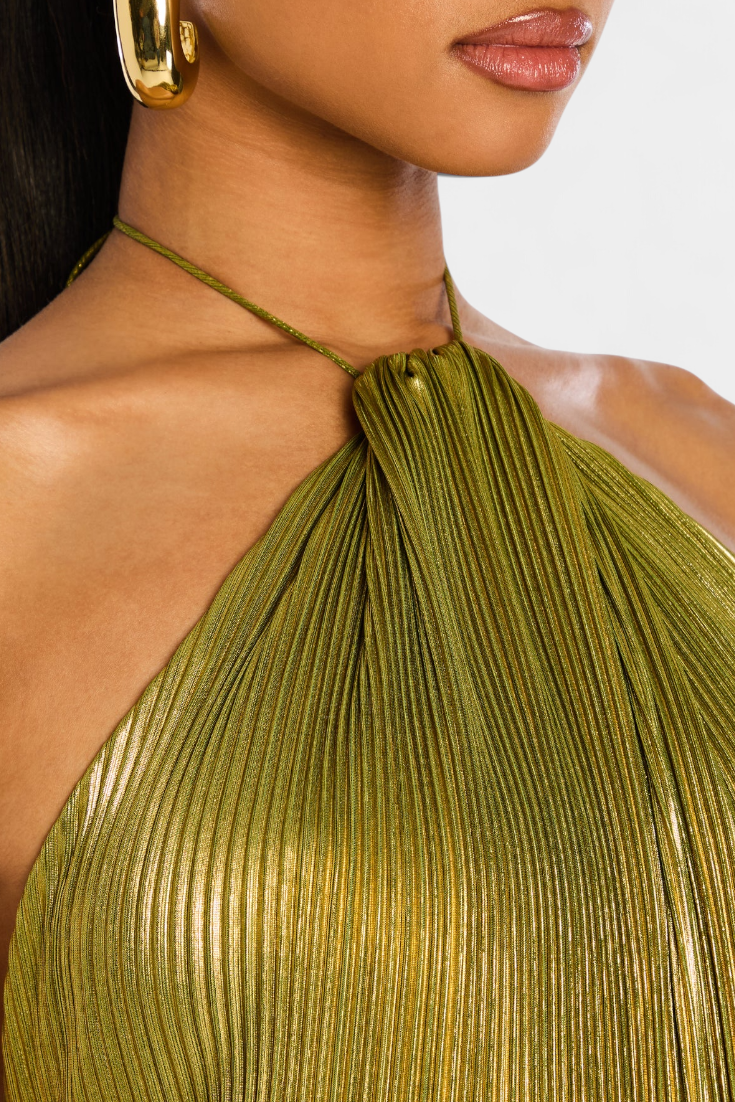Emma | Vestido con espalda abierta y detalles metalizados
