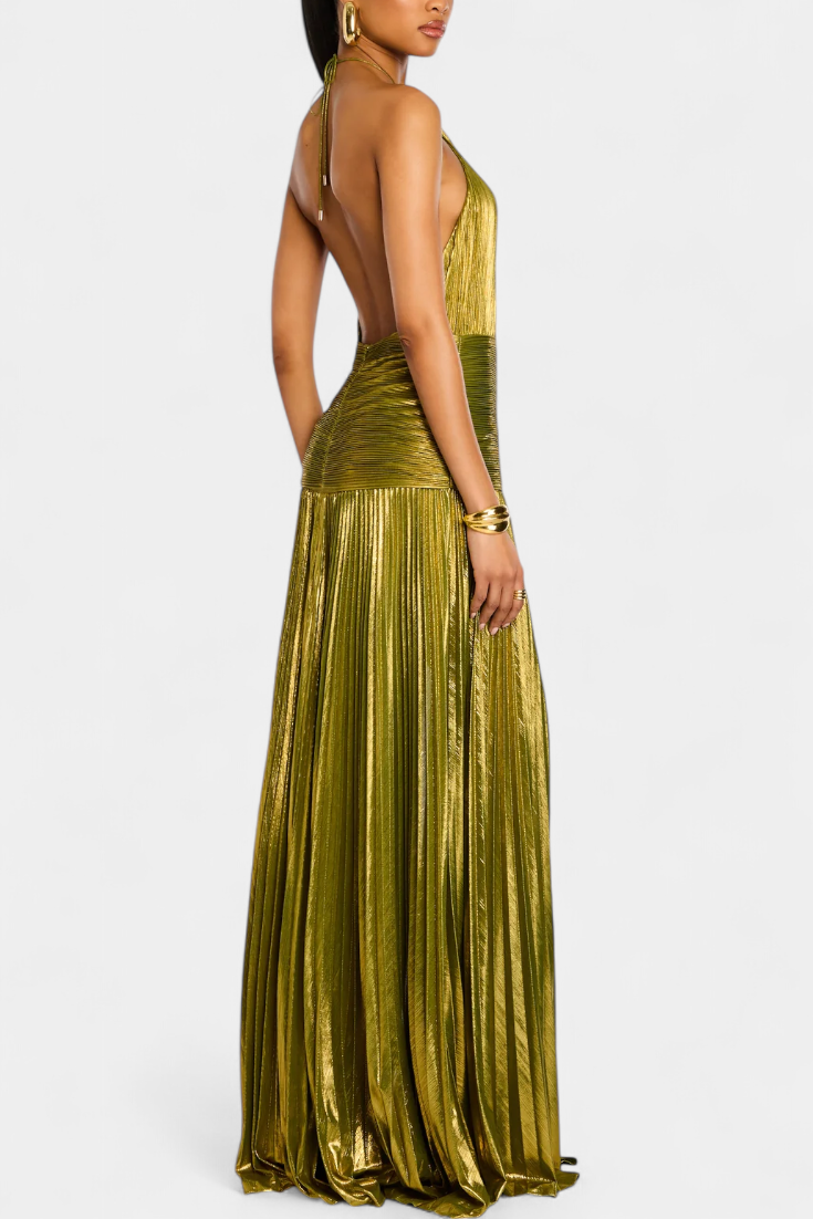 Emma | Vestido con espalda abierta y detalles metalizados