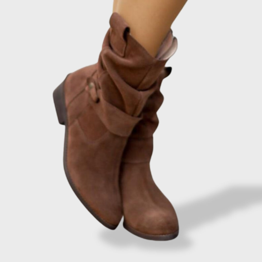 Lucía| Botines de Ante con Punta Redonda y Cremallera para Mujer