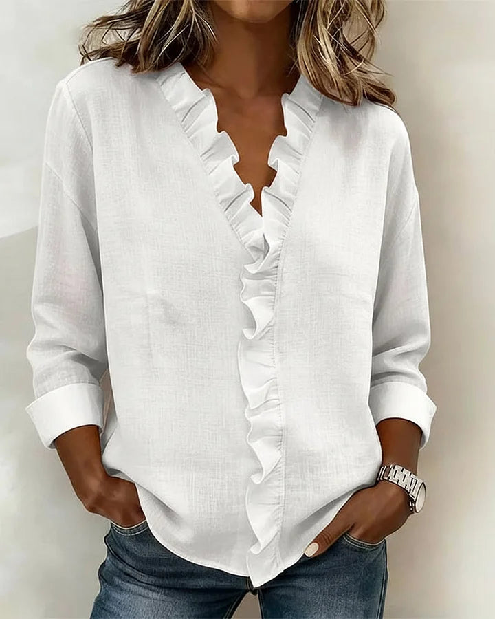 Clara | Blusa con cuello en V y volantes