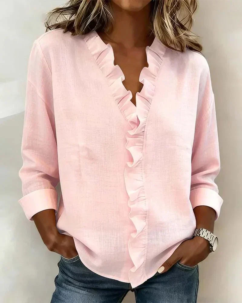 Clara | Blusa con cuello en V y volantes