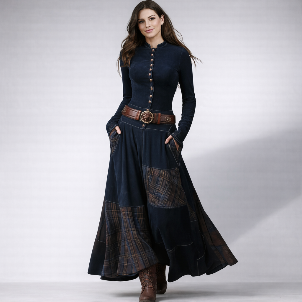 Luna | Vestido maxi de ante con cinturón