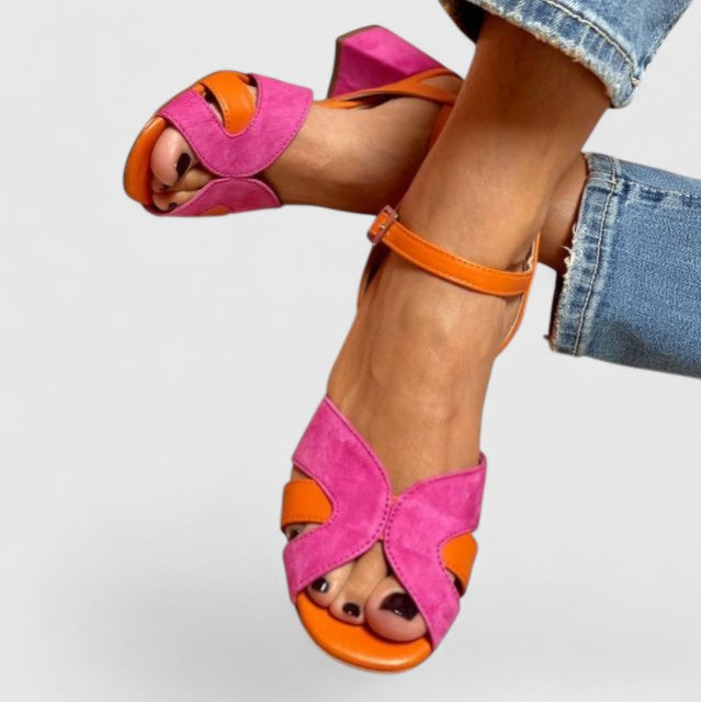 Sandalias de tacón bicolor