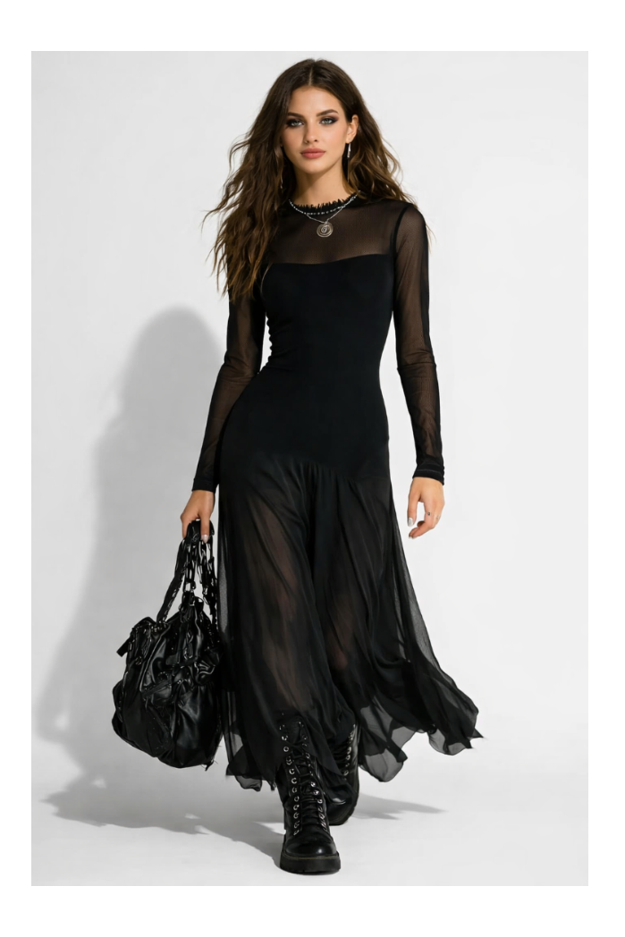 Luna | Vestido largo holgado de tul negro