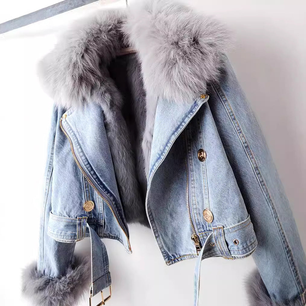 Marga | Chaqueta denim con cuello de pelo