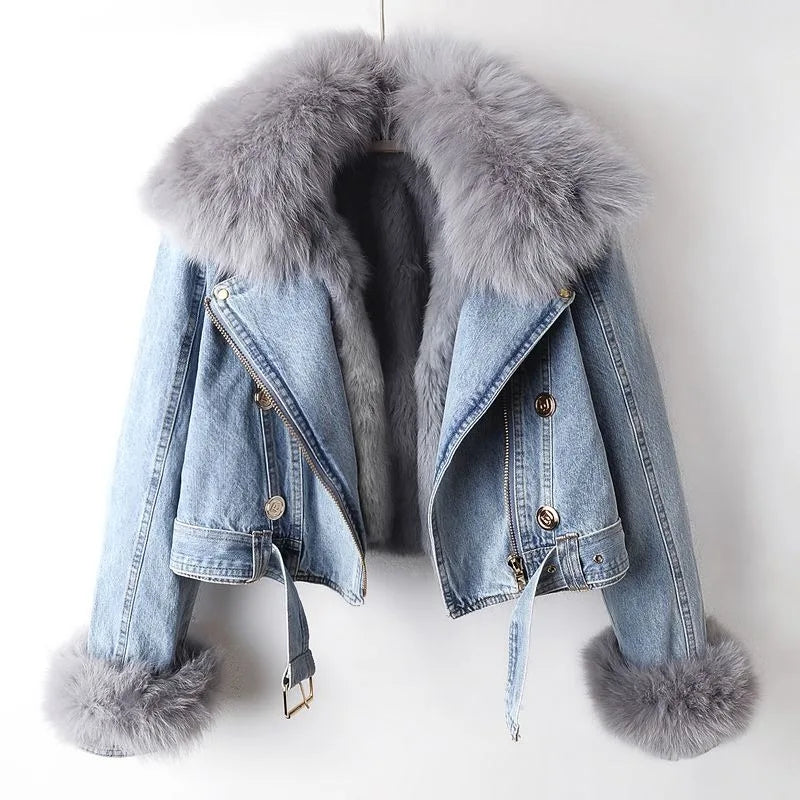 Marga | Chaqueta denim con cuello de pelo
