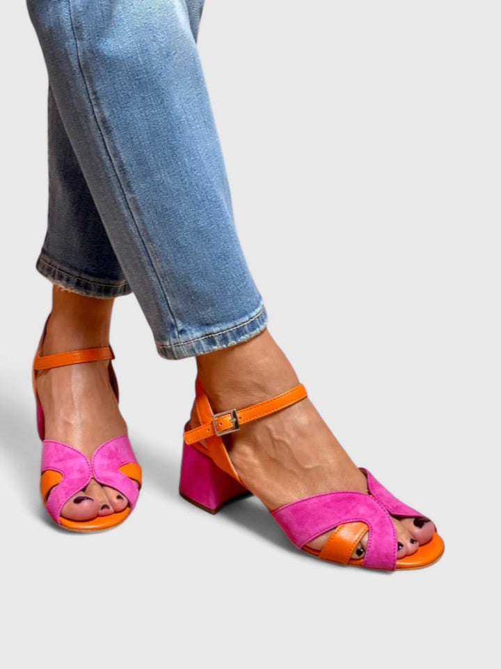 Sandalias de tacón bicolor