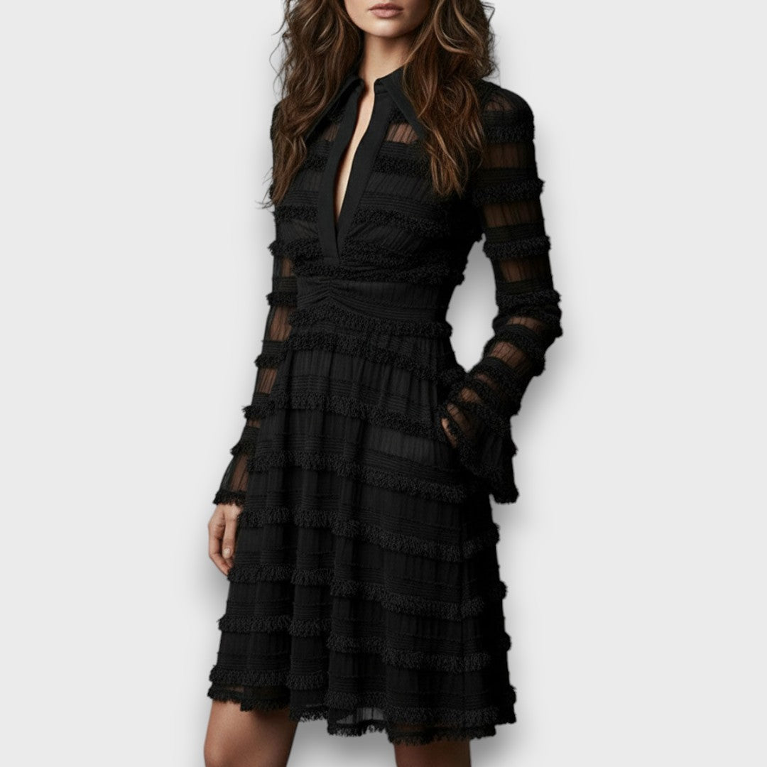 Luna | Vestdo midi con flecos transparentes