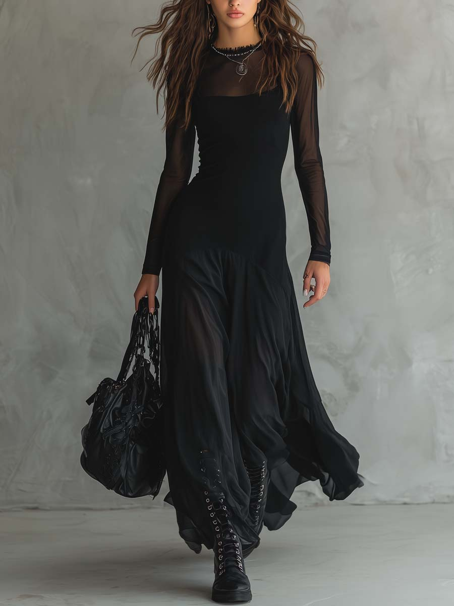 Luna | Vestido largo holgado de tul negro