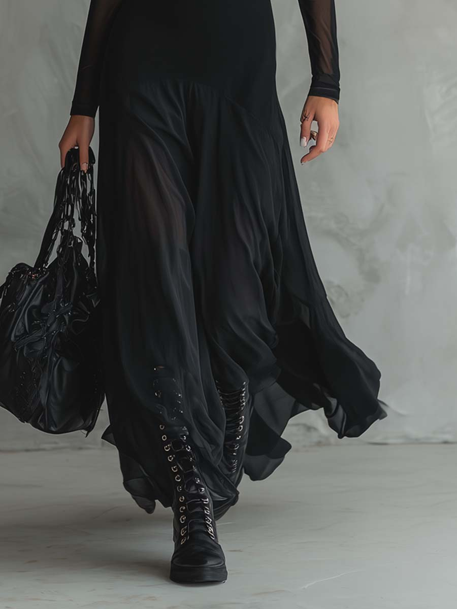 Luna | Vestido largo holgado de tul negro