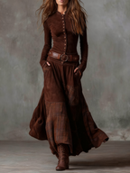 Luna | Vestido maxi de ante con cinturón
