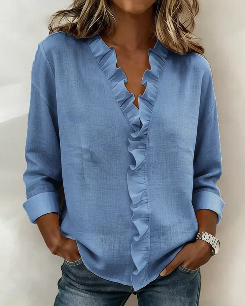 Clara | Blusa con cuello en V y volantes